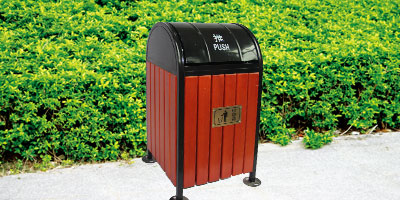 戶外推蓋鋼木單桶垃圾桶產品展示